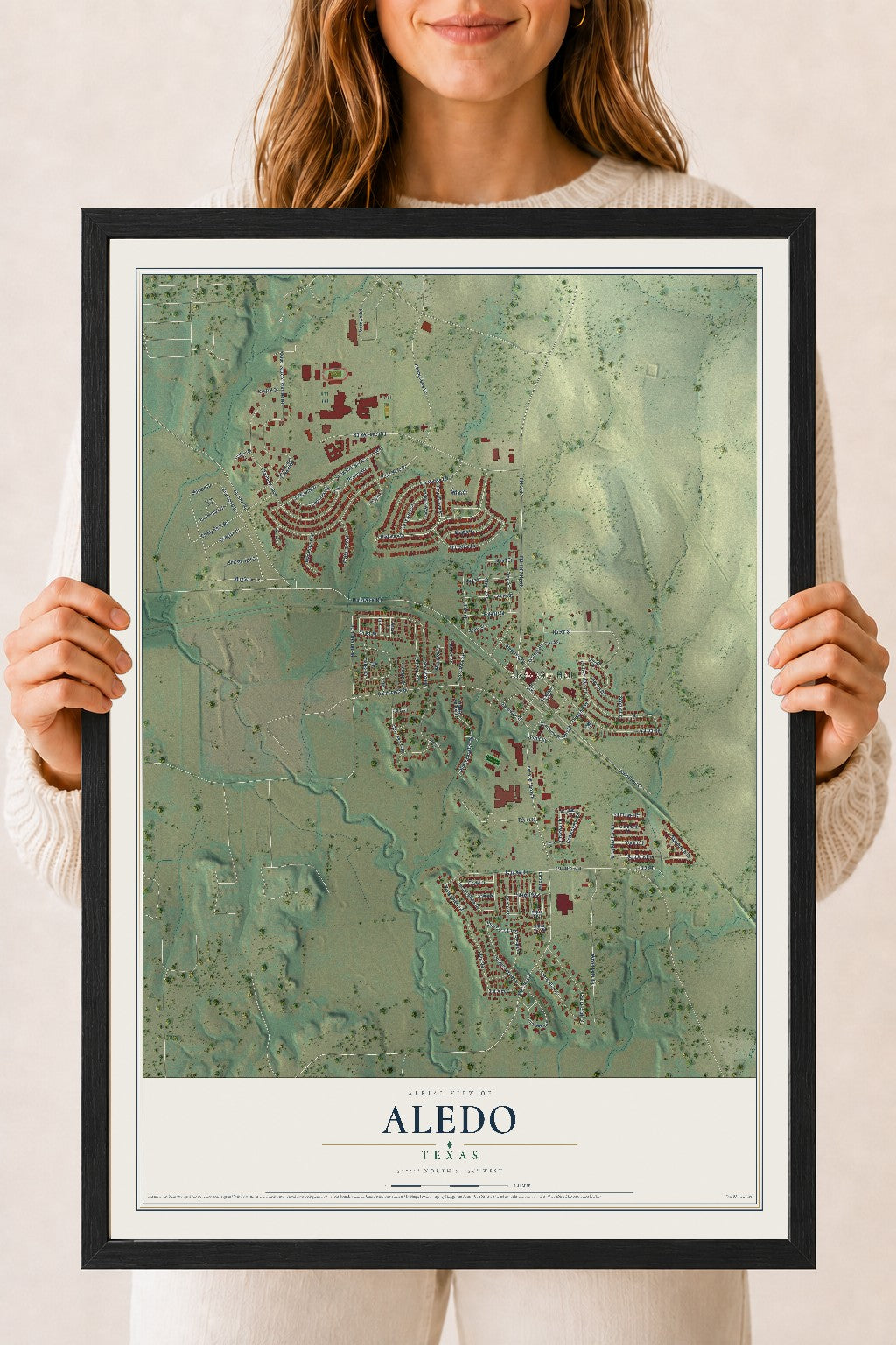 Map of Aledo, Texas, 18 x 24 inch print in a black wood frame