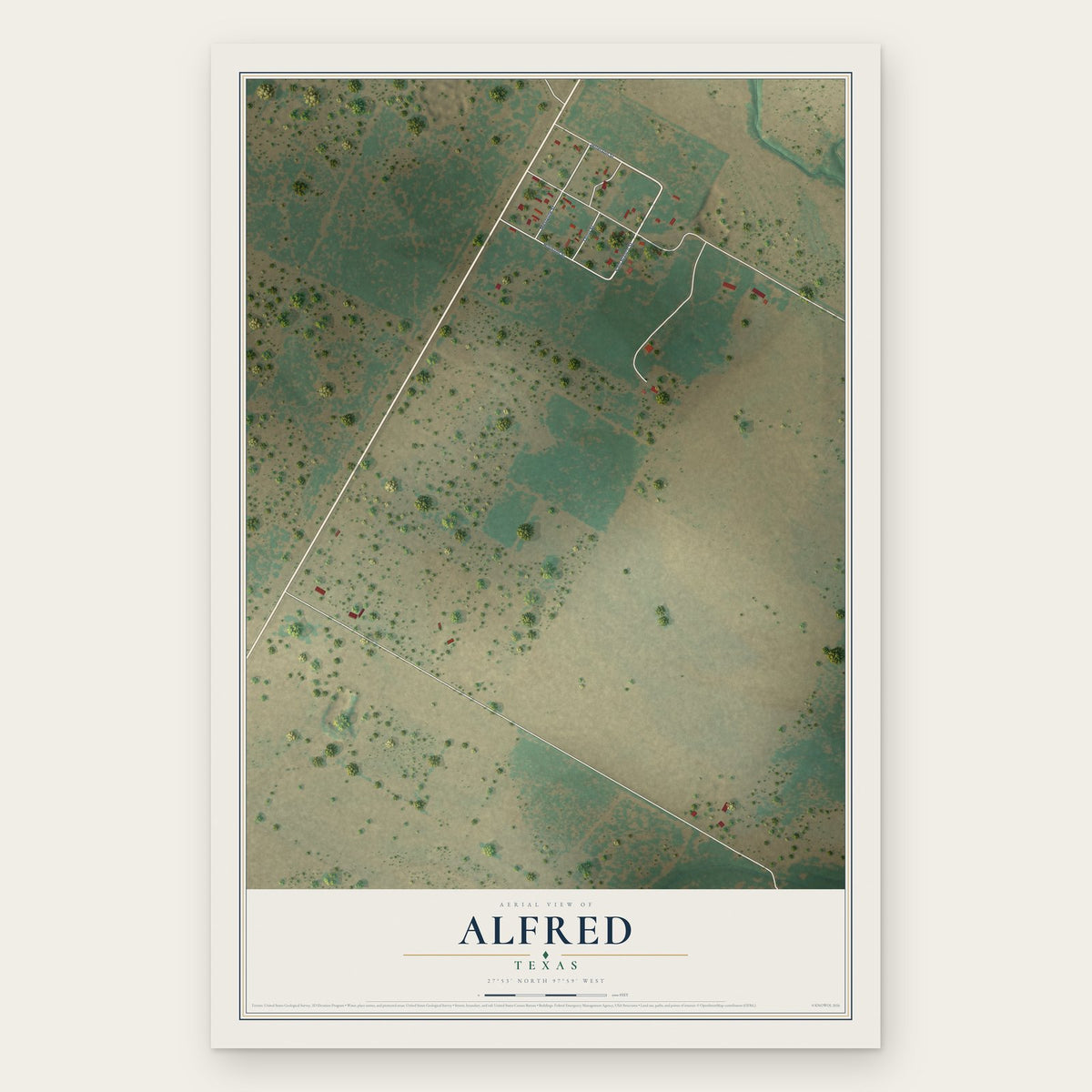 Alfred, Texas map print, the full design
