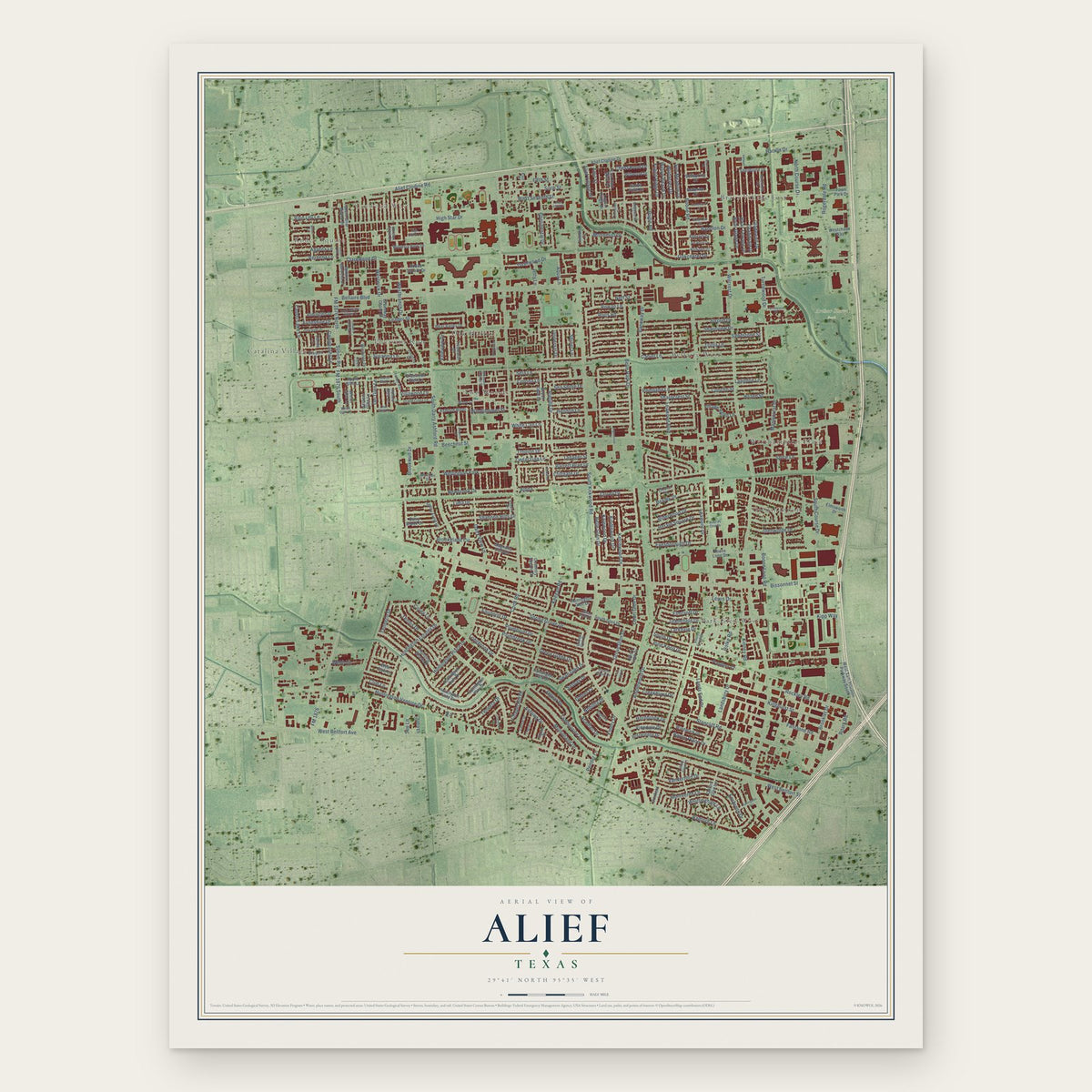 Alief, Texas map print, the full design