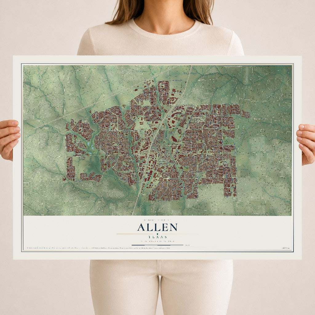 Map of Allen, Texas, 18 x 24 inch unframed archival matte print