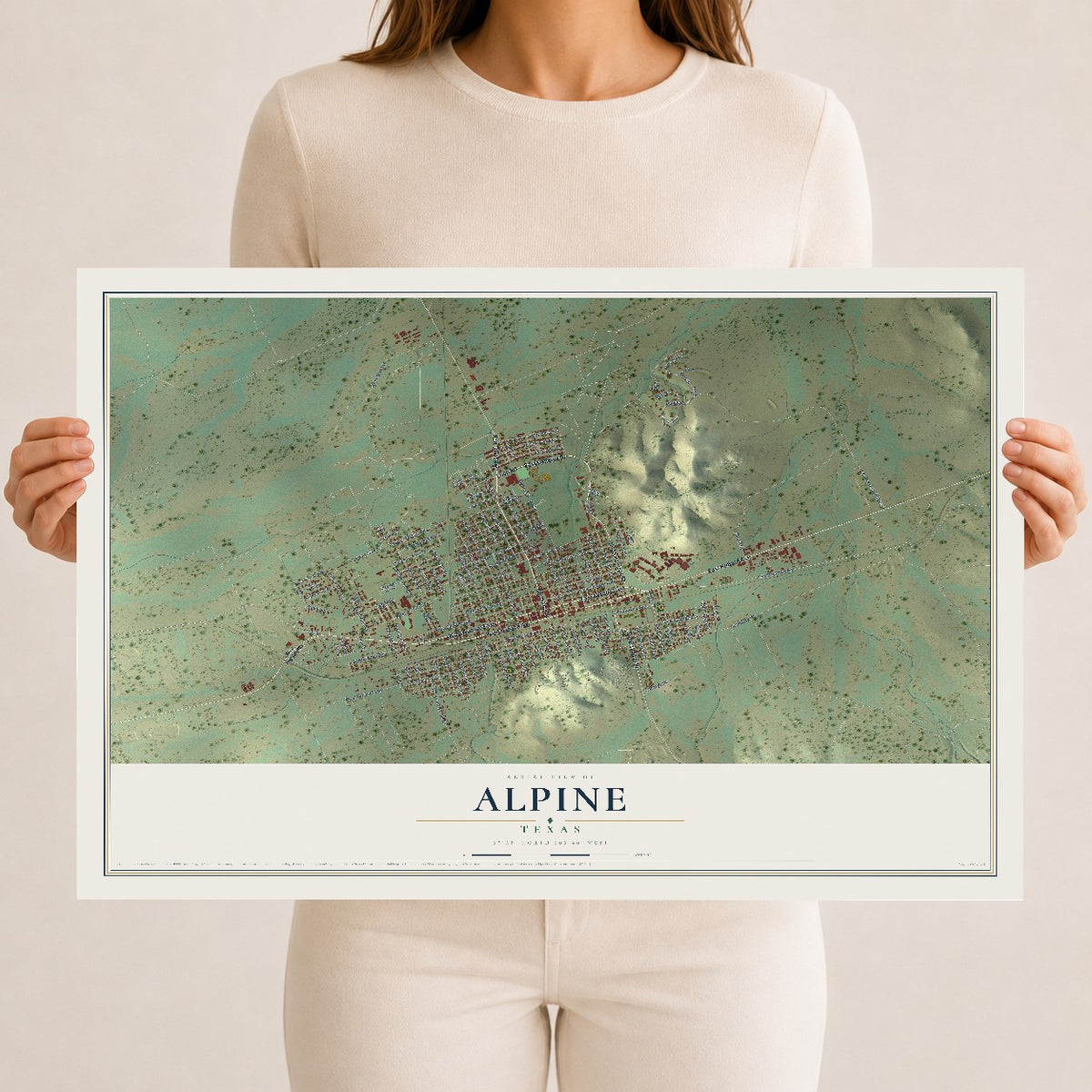 Map of Alpine, Texas, 12 x 18 inch unframed archival matte print