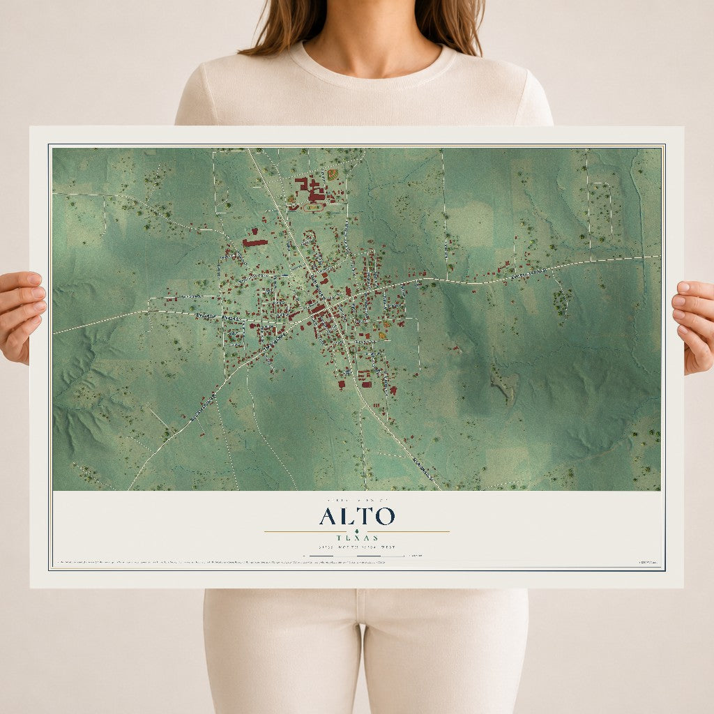 Map of Alto, Texas, 18 x 24 inch unframed archival matte print