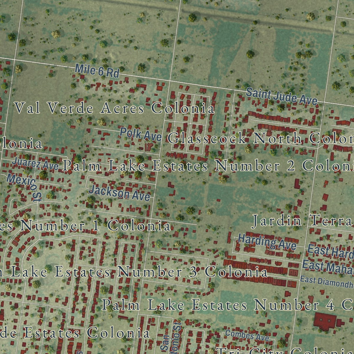 Close-up of the map of Alton, Texas print showing street and building detail
