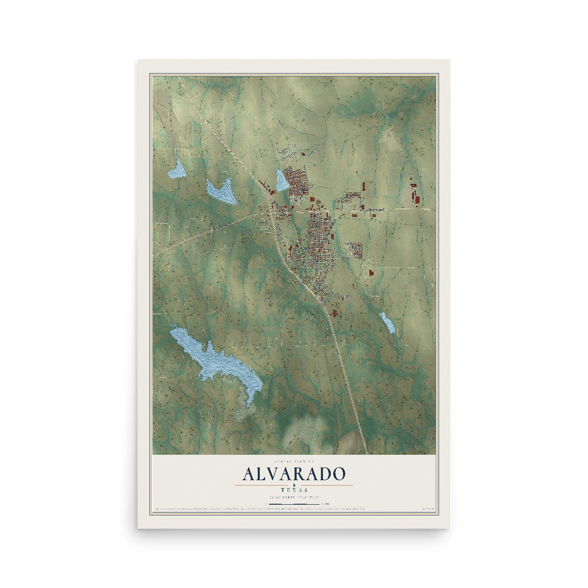 Map of Alvarado, Texas, 12 x 18 inch unframed archival matte print