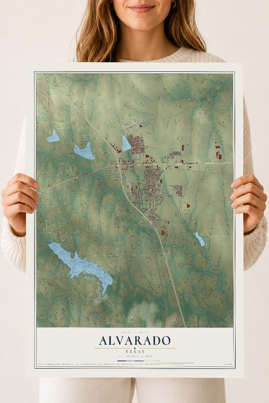 Map of Alvarado, Texas, 18 x 24 inch unframed archival matte print
