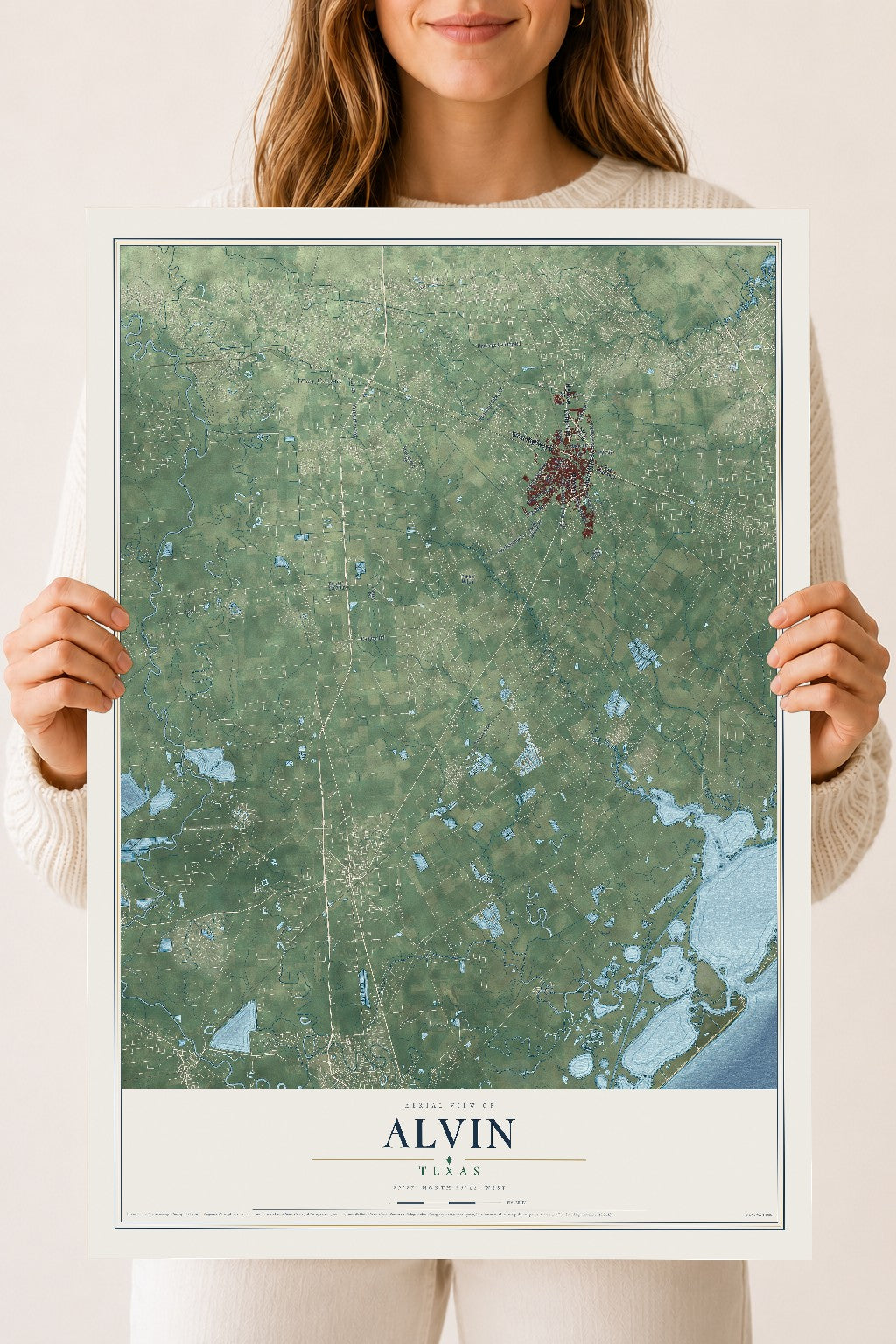 Map of Alvin, Texas, 18 x 24 inch unframed archival matte print