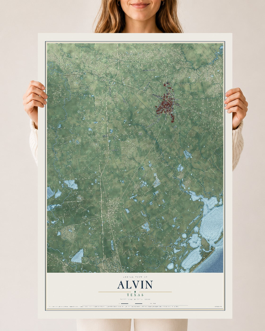 Map of Alvin, Texas, 24 x 36 inch unframed archival matte print