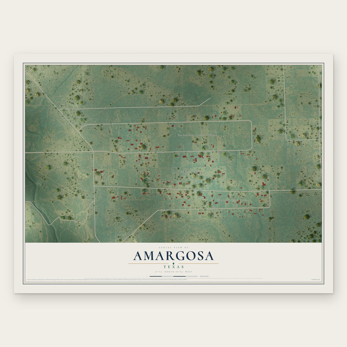 Amargosa, Texas map print, the full design