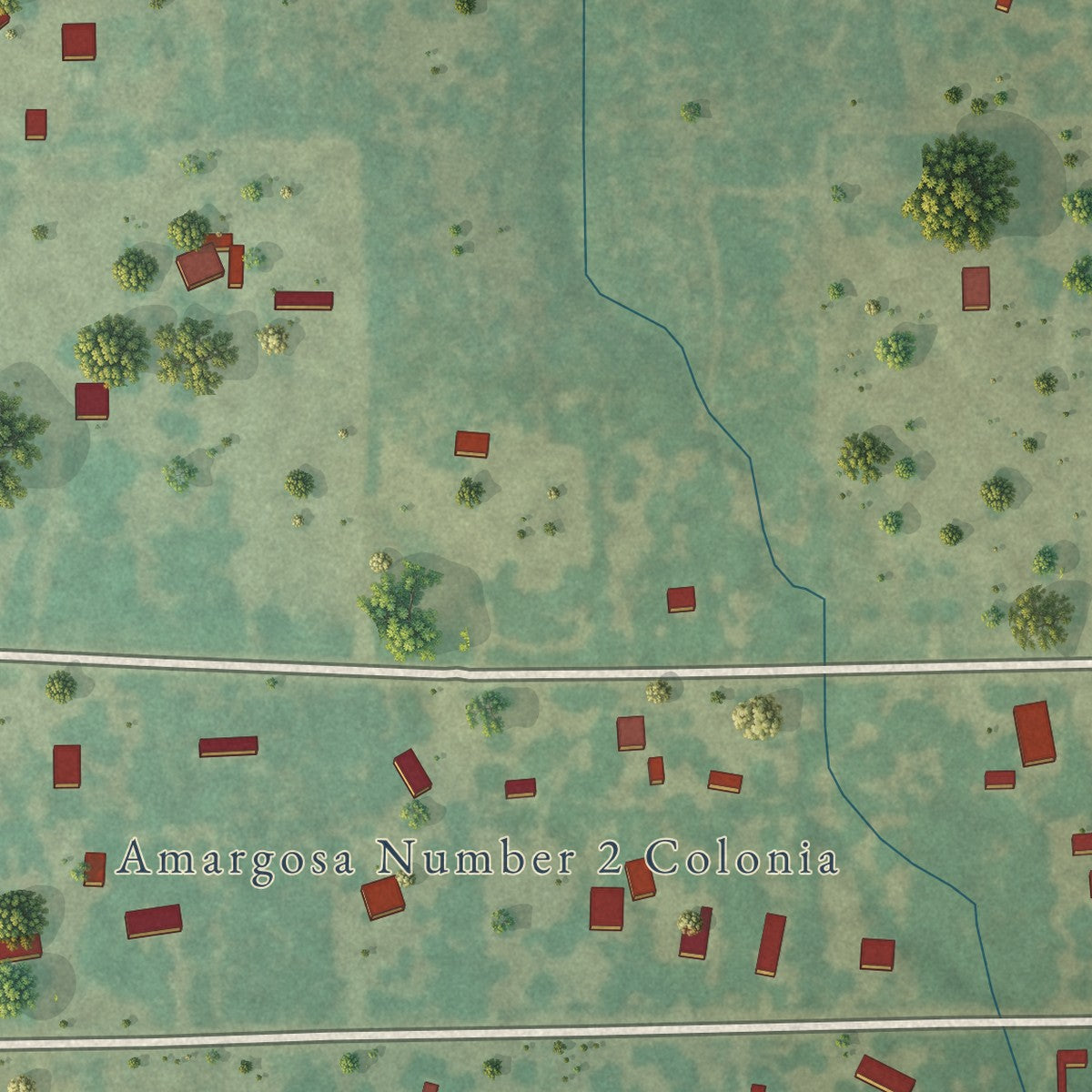 Close-up of the map of Amargosa, Texas print showing street and building detail