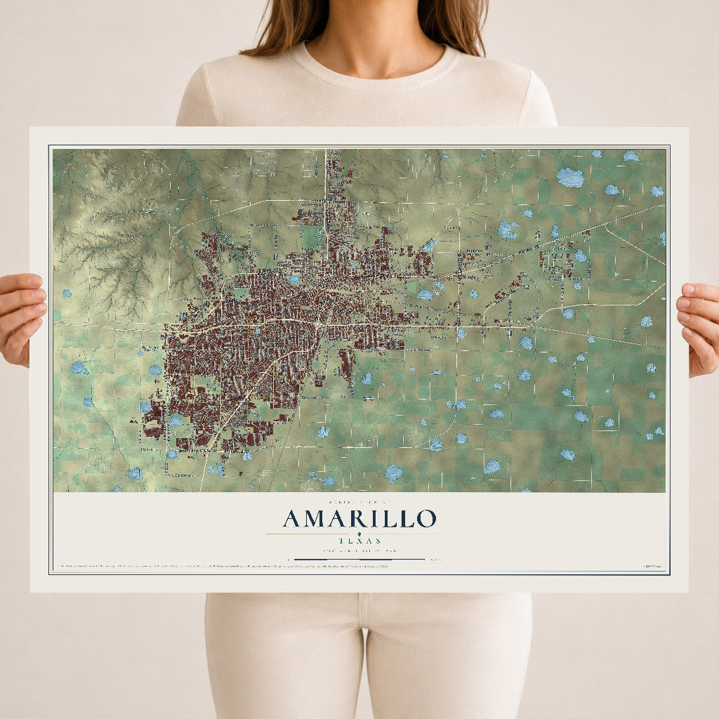 Map of Amarillo, Texas, 18 x 24 inch unframed archival matte print