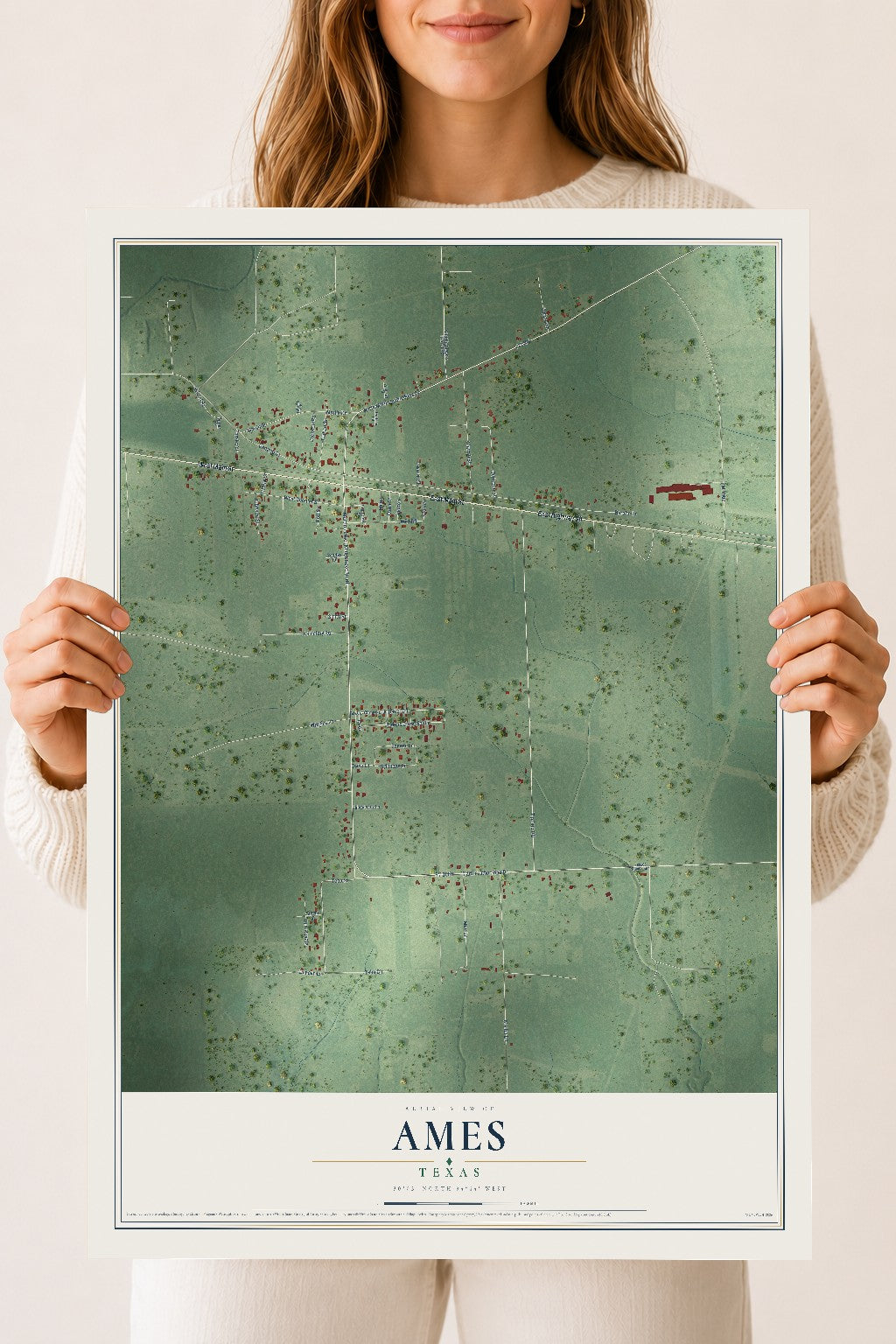 Map of Ames, Texas, 18 x 24 inch unframed archival matte print