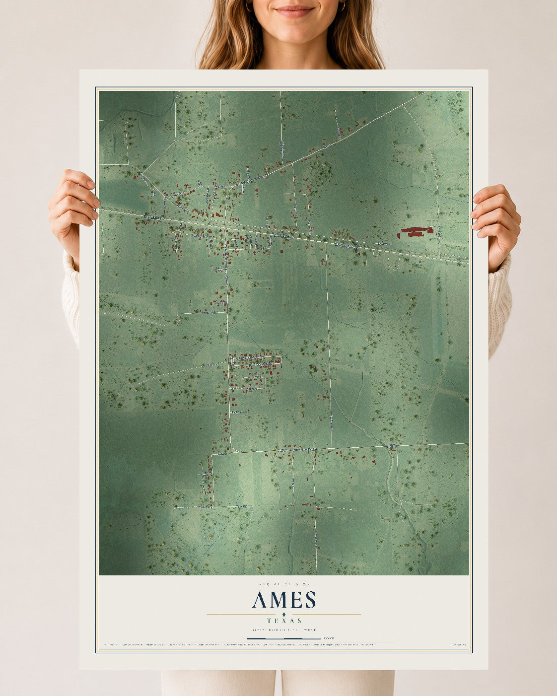 Map of Ames, Texas, 24 x 36 inch unframed archival matte print