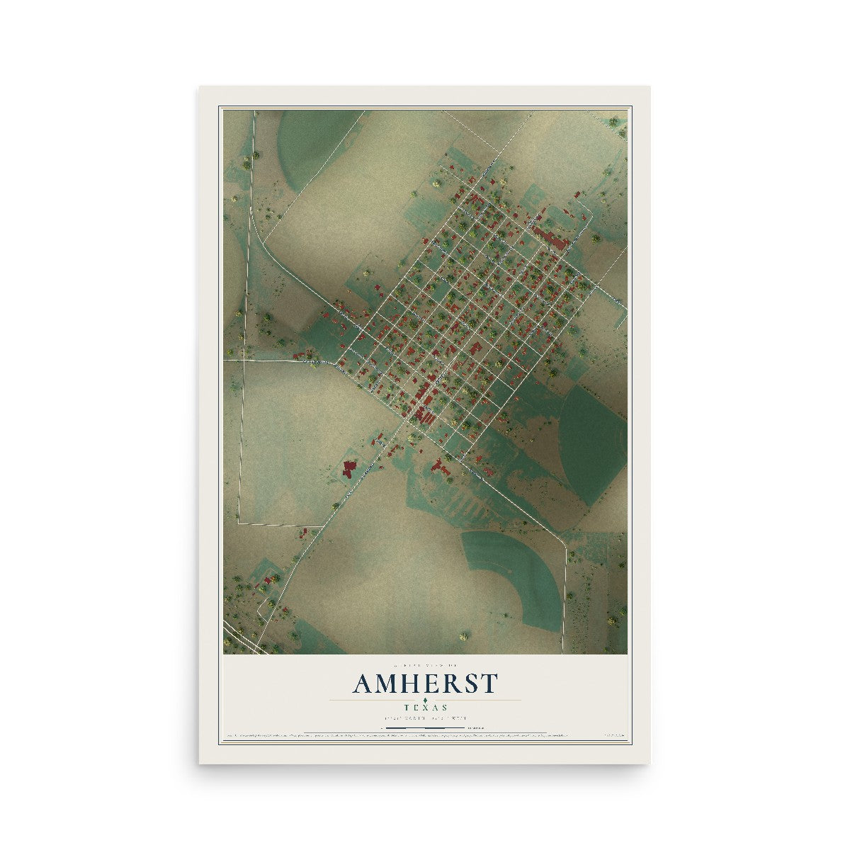 Map of Amherst, Texas, 12 x 18 inch unframed archival matte print