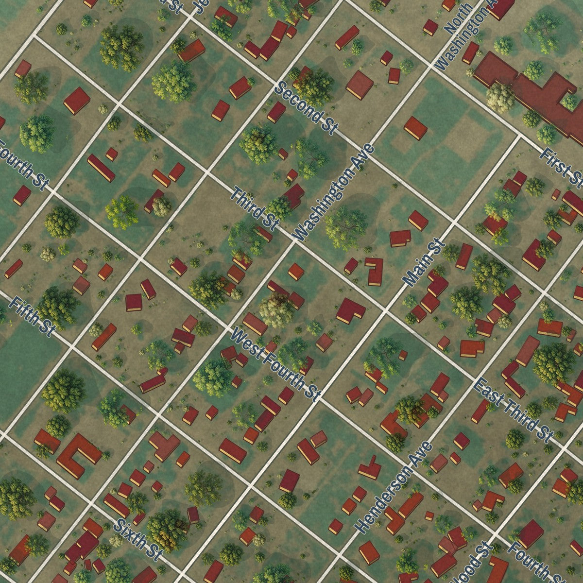 Close-up of the map of Amherst, Texas print showing street and building detail