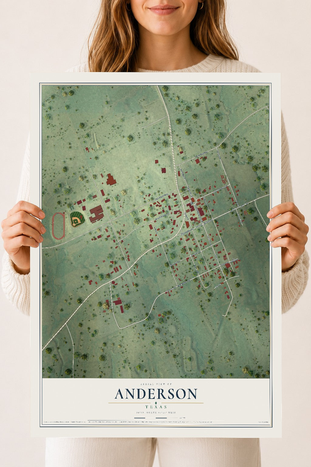 Map of Anderson, Texas, 18 x 24 inch unframed archival matte print