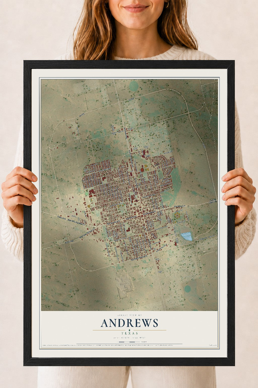 Map of Andrews, Texas, 18 x 24 inch print in a black wood frame