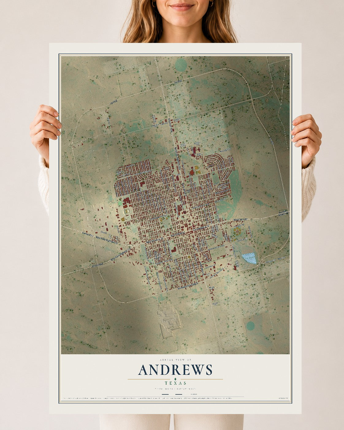 Map of Andrews, Texas, 24 x 36 inch unframed archival matte print