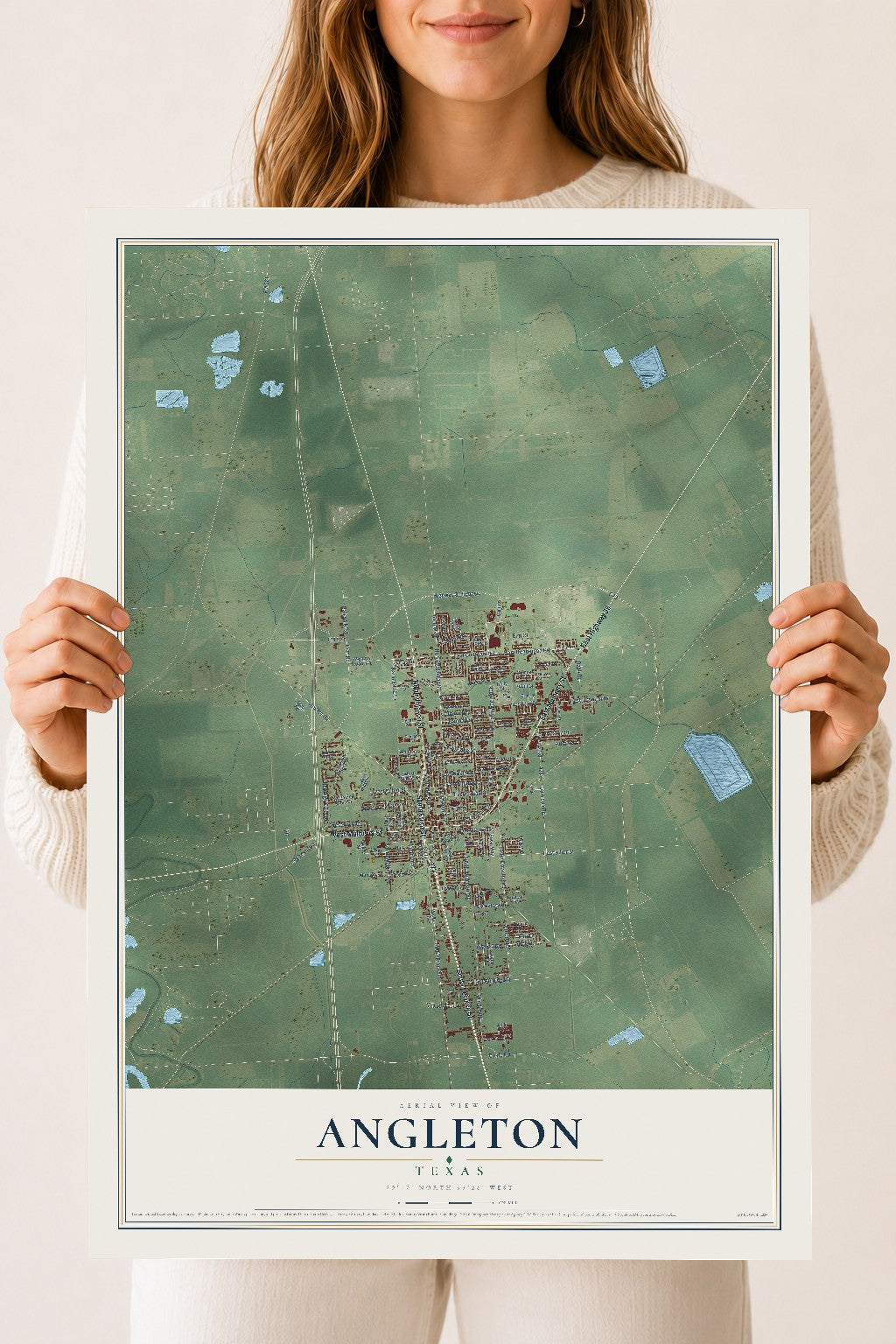 Map of Angleton, Texas, 18 x 24 inch unframed archival matte print