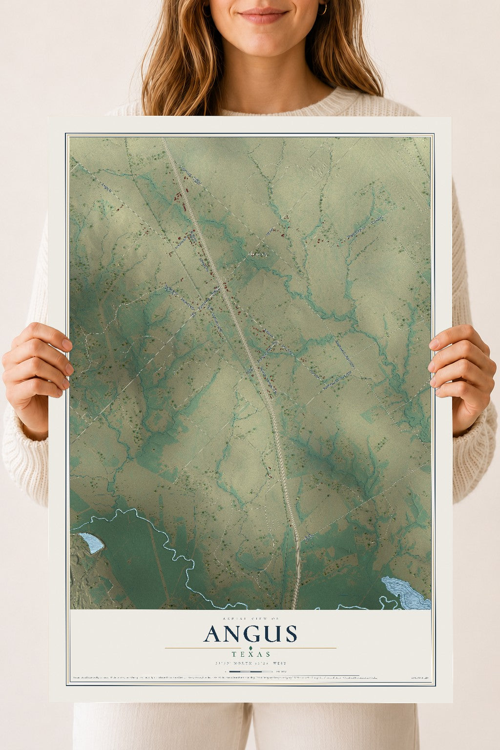 Map of Angus, Texas, 18 x 24 inch unframed archival matte print
