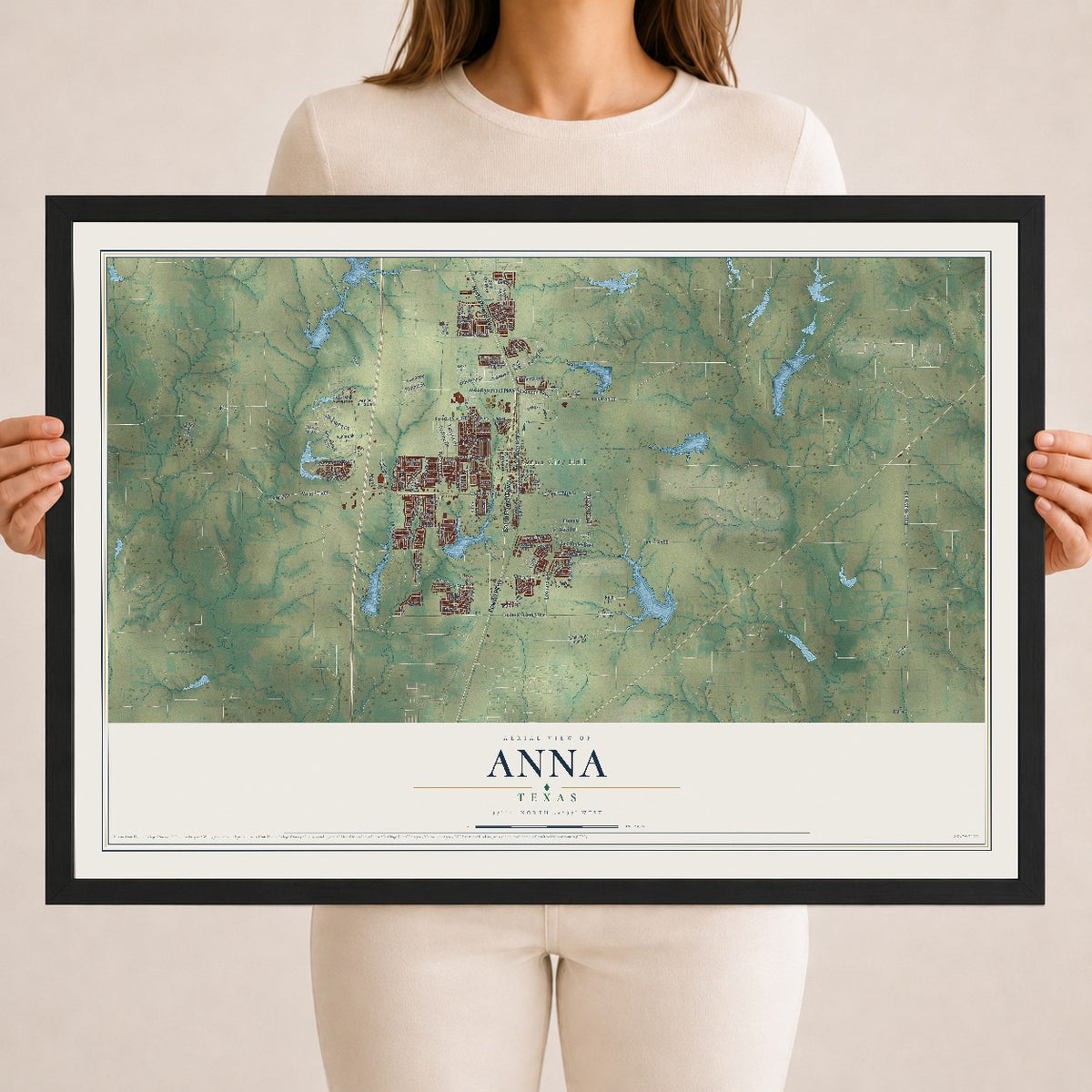Map of Anna, Texas, 18 x 24 inch print in a black wood frame