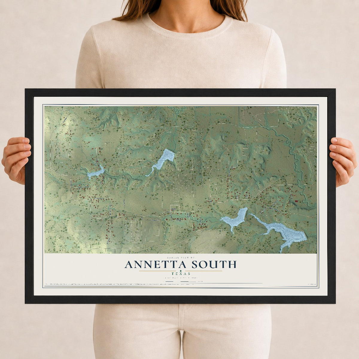 Map of Annetta South, Texas, 12 x 18 inch print in a black wood frame