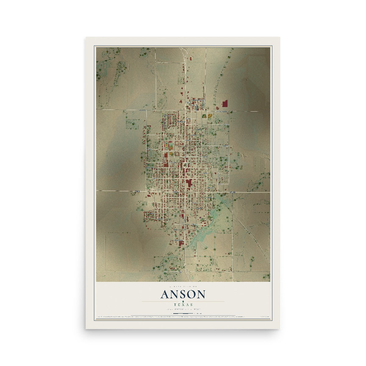 Map of Anson, Texas, 12 x 18 inch unframed archival matte print