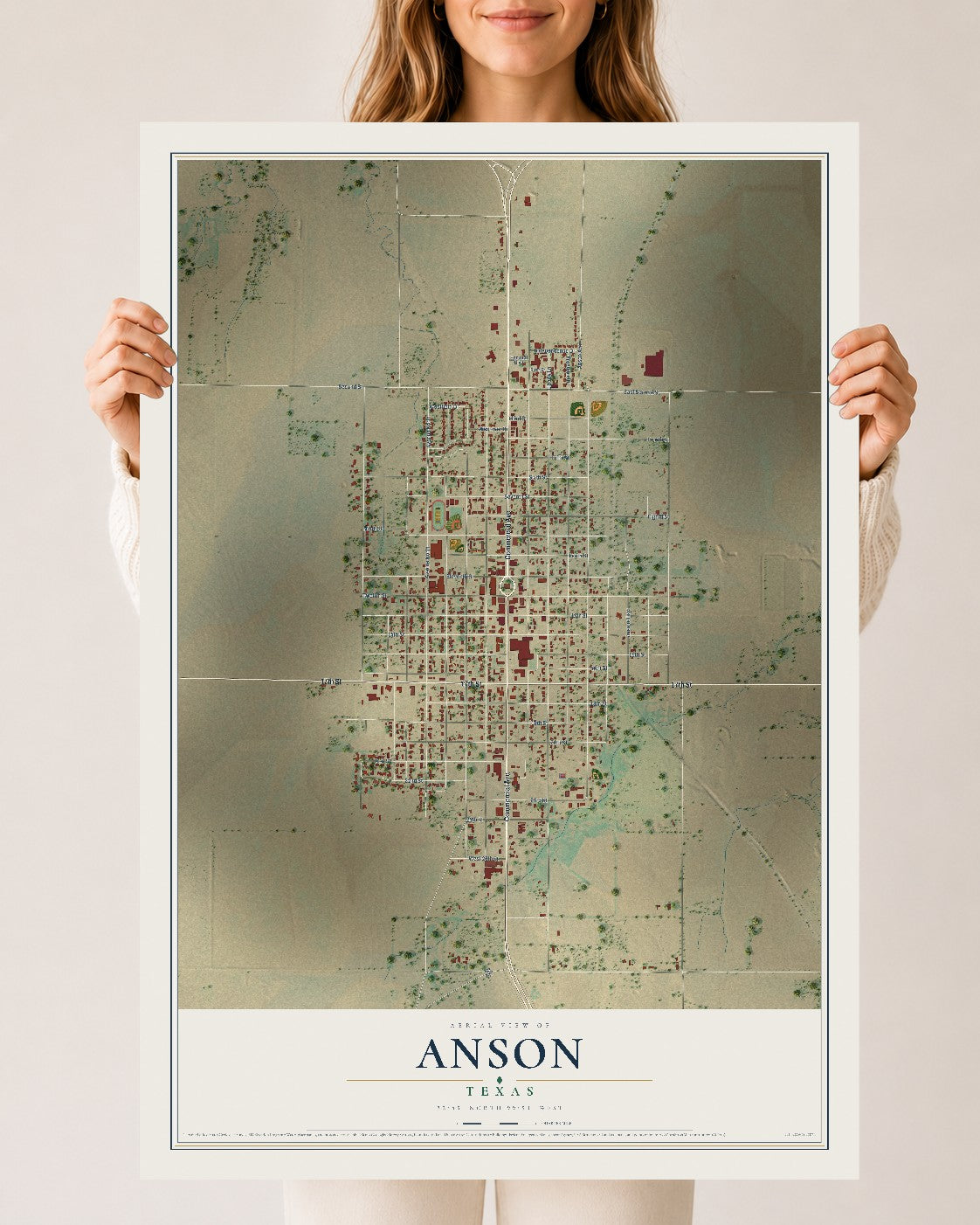 Map of Anson, Texas, 24 x 36 inch unframed archival matte print