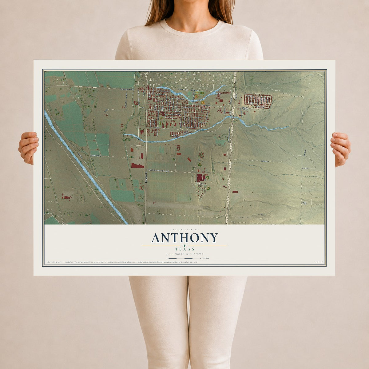 Map of Anthony, Texas, 24 x 36 inch unframed archival matte print