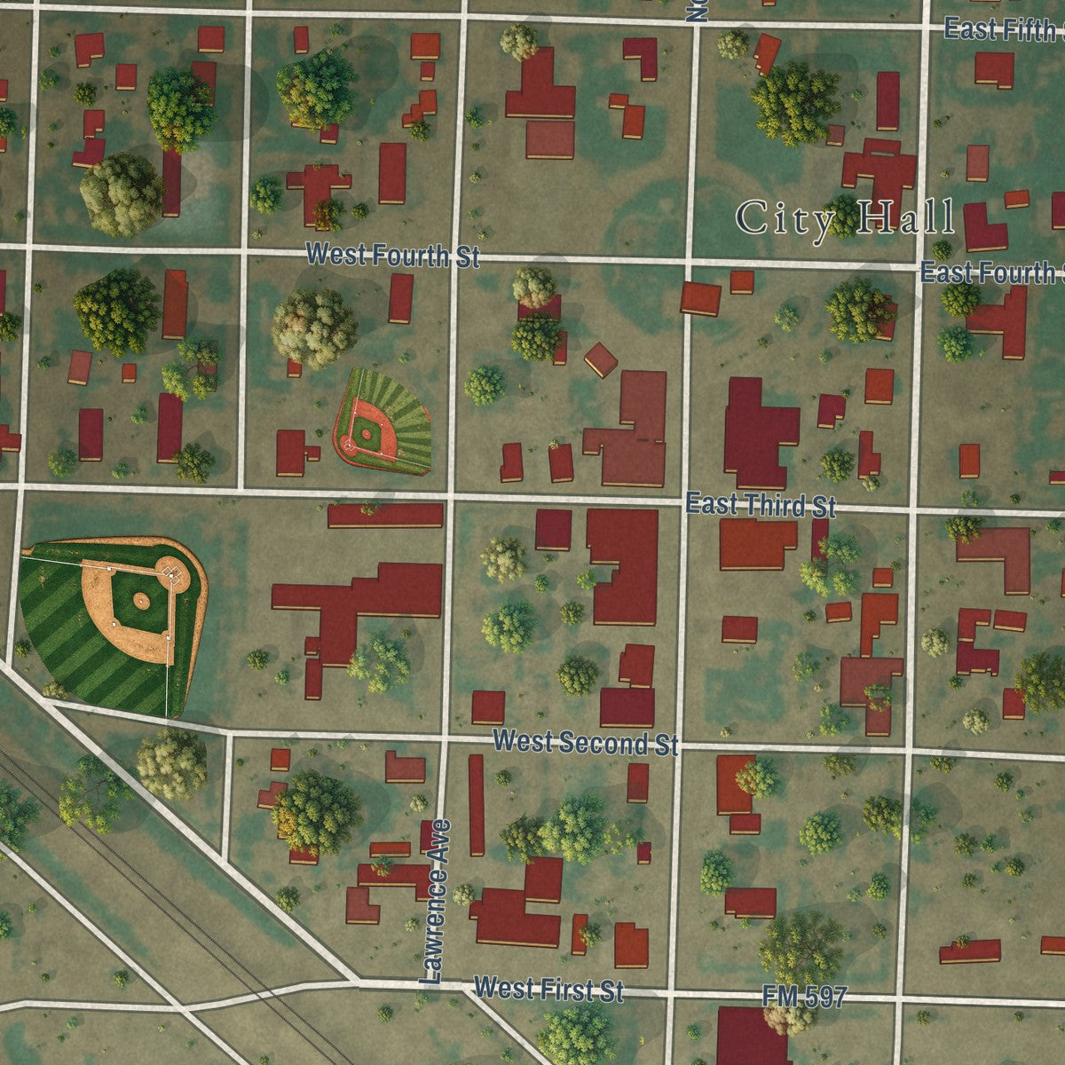 Close-up of the map of Anton, Texas print showing street and building detail