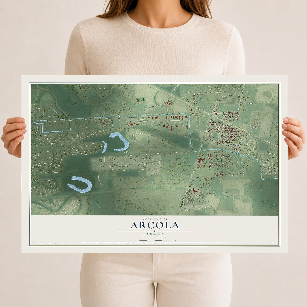 Map of Arcola, Texas, 12 x 18 inch unframed archival matte print
