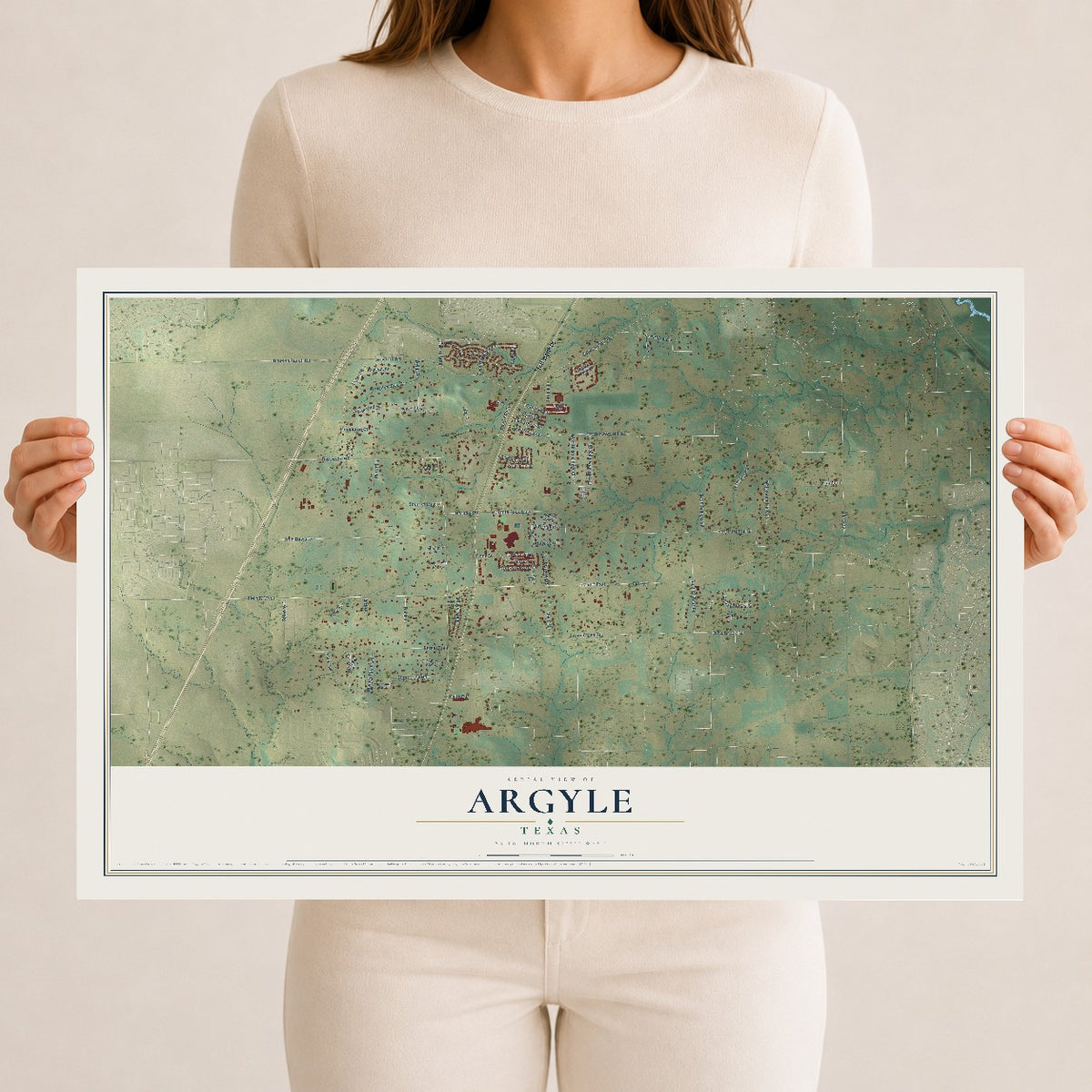 Map of Argyle, Texas, 12 x 18 inch unframed archival matte print