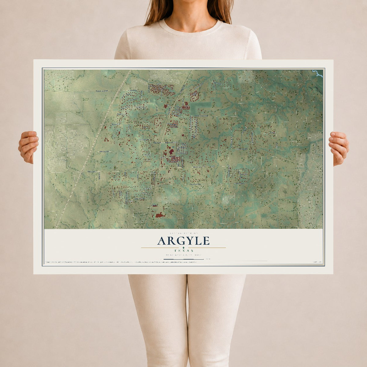 Map of Argyle, Texas, 24 x 36 inch unframed archival matte print