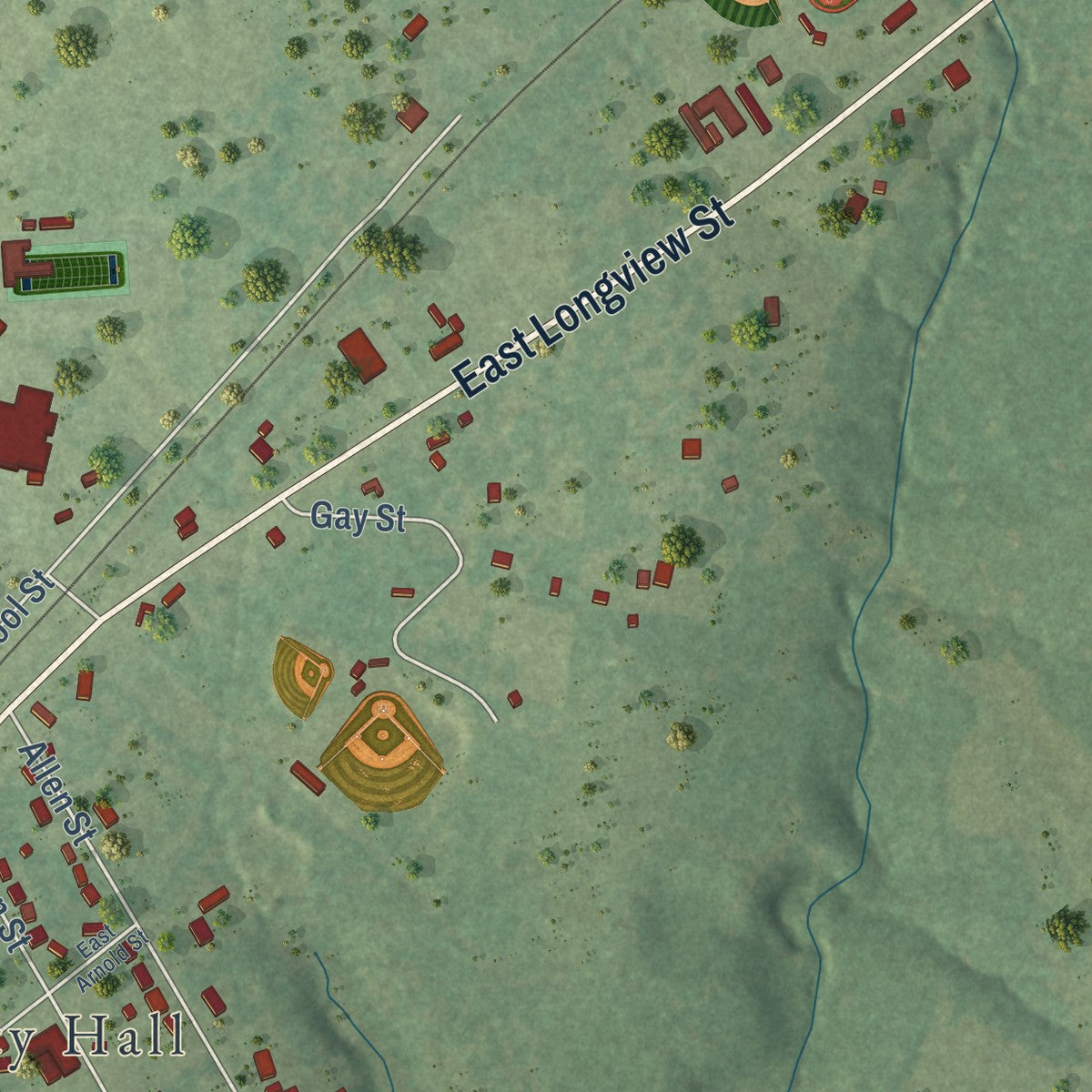 Second close-up of the map of Arp, Texas print showing more streets and buildings