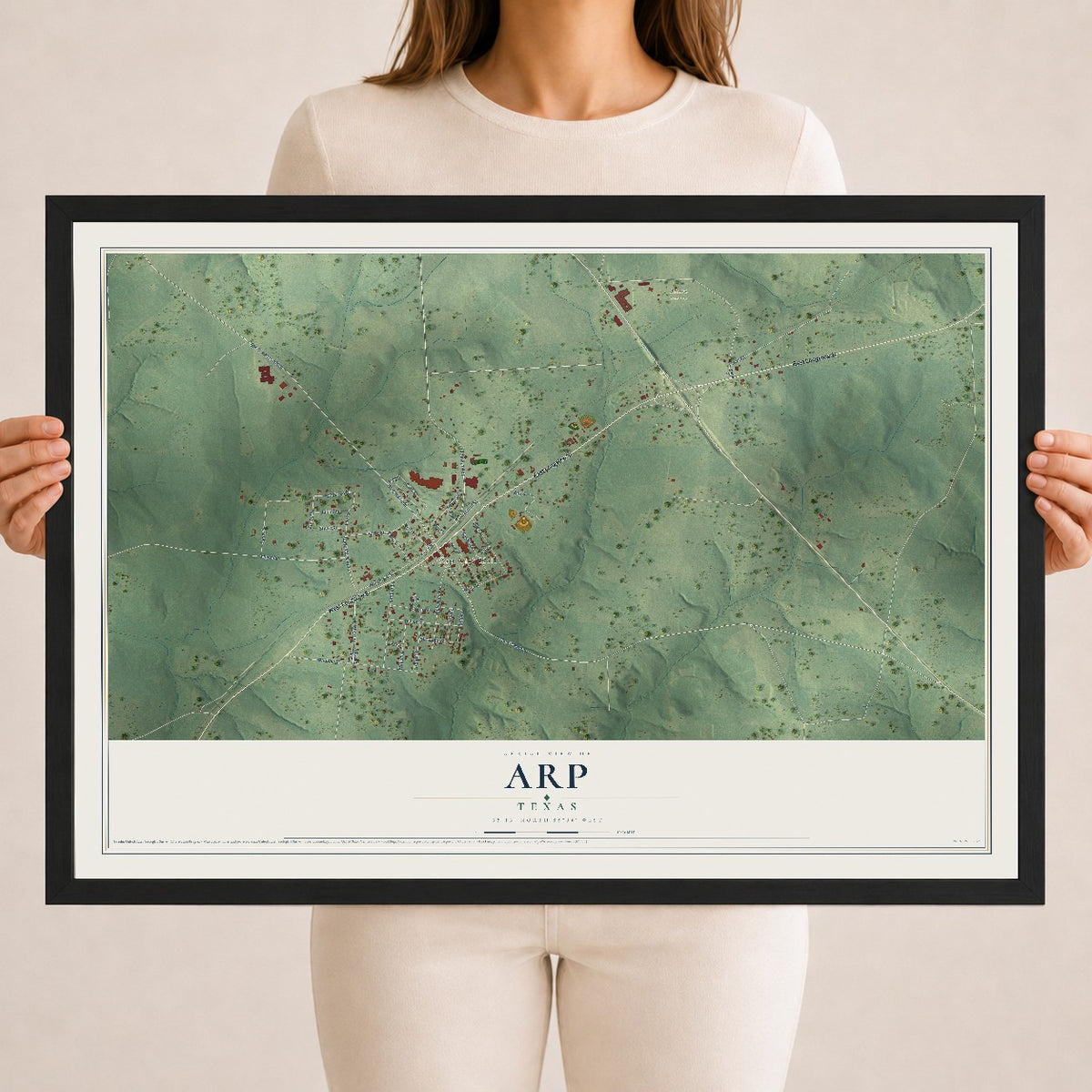 Map of Arp, Texas, 18 x 24 inch print in a black wood frame