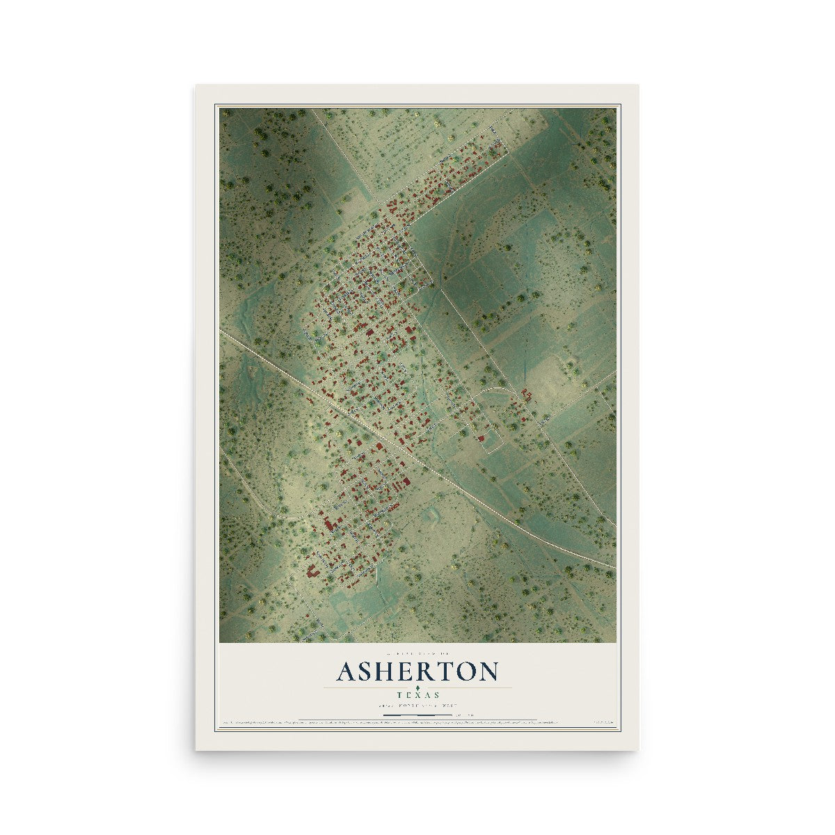 Map of Asherton, Texas, 12 x 18 inch unframed archival matte print