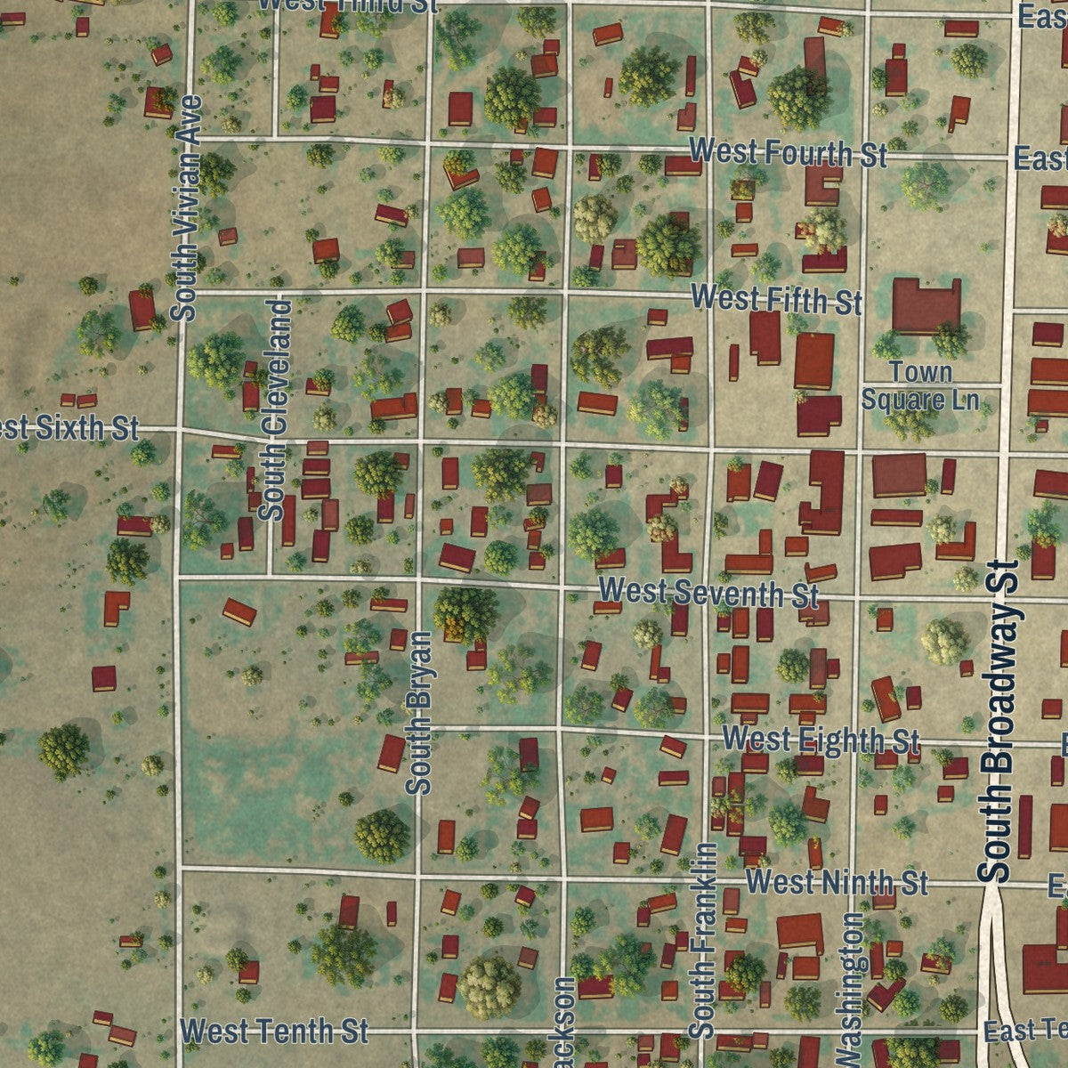 Close-up of the map of Aspermont, Texas print showing street and building detail