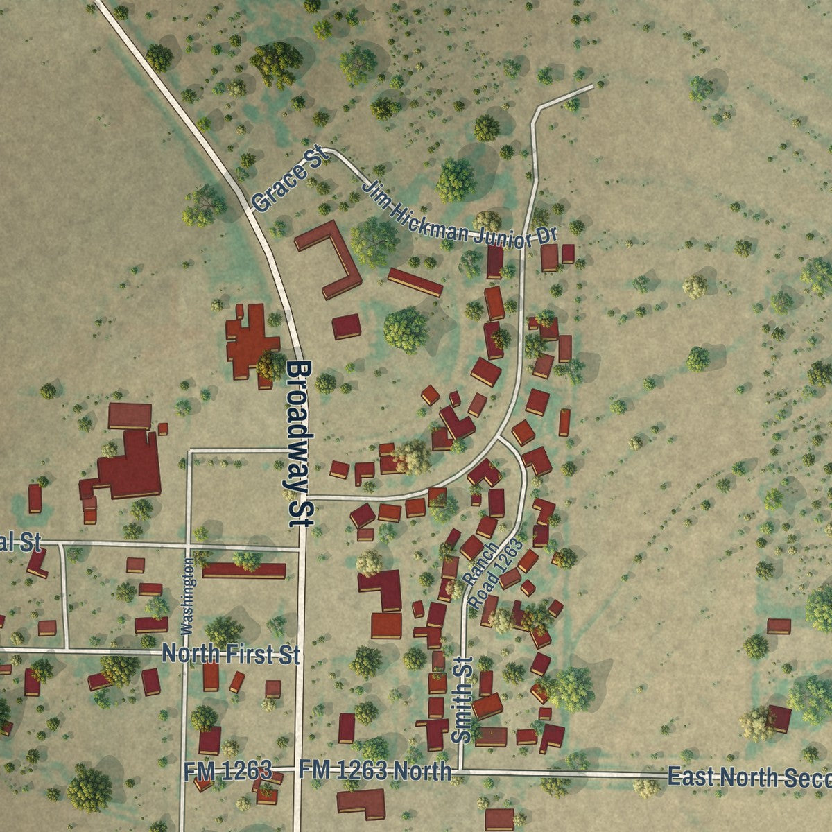Second close-up of the map of Aspermont, Texas print showing more streets and buildings