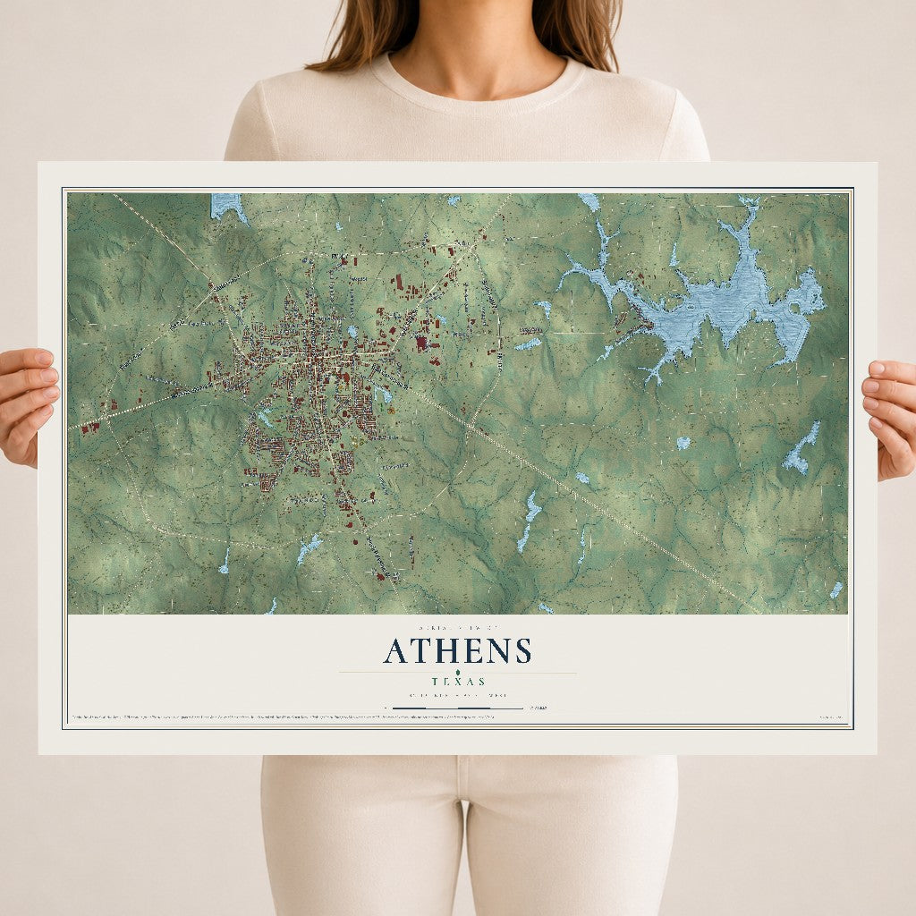 Map of Athens, Texas, 18 x 24 inch unframed archival matte print