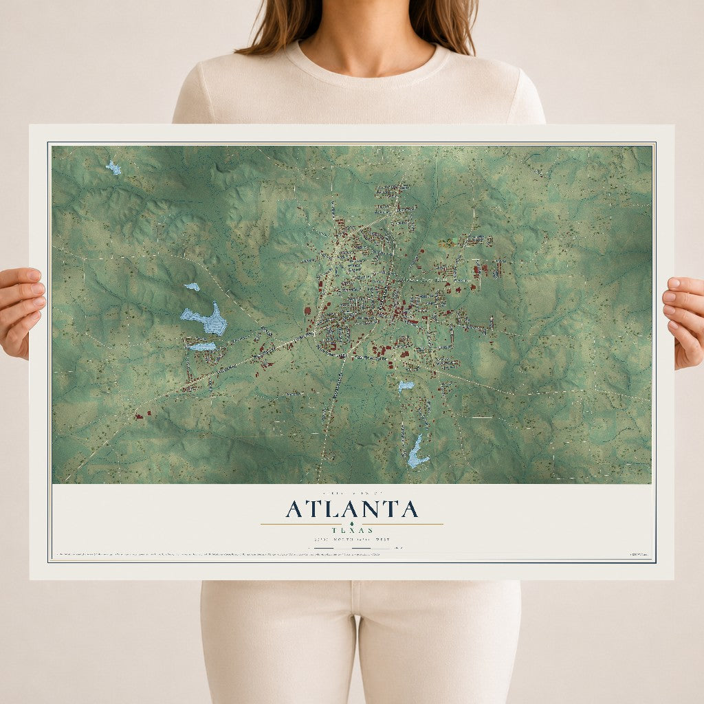 Map of Atlanta, Texas, 18 x 24 inch unframed archival matte print