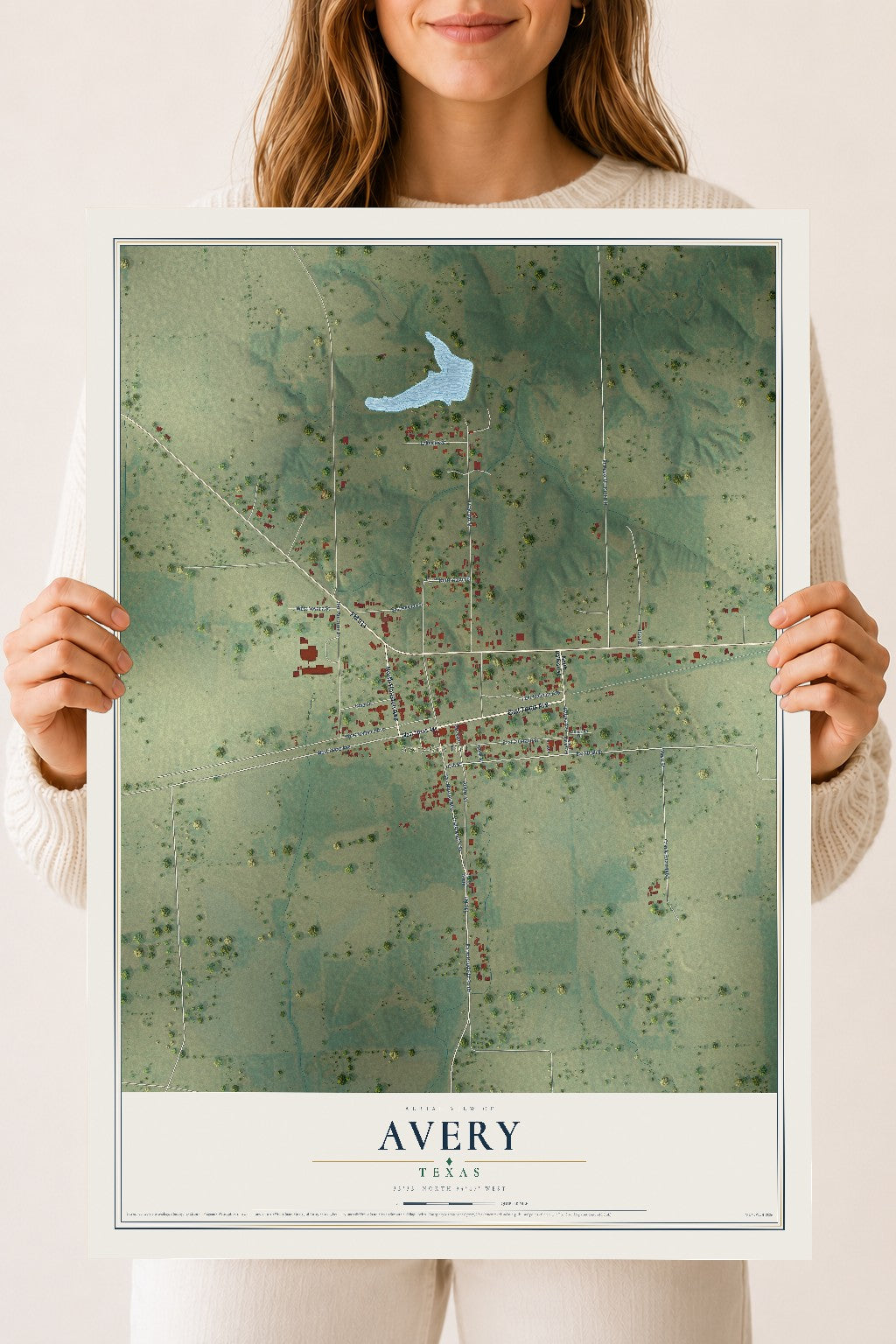 Map of Avery, Texas, 18 x 24 inch unframed archival matte print