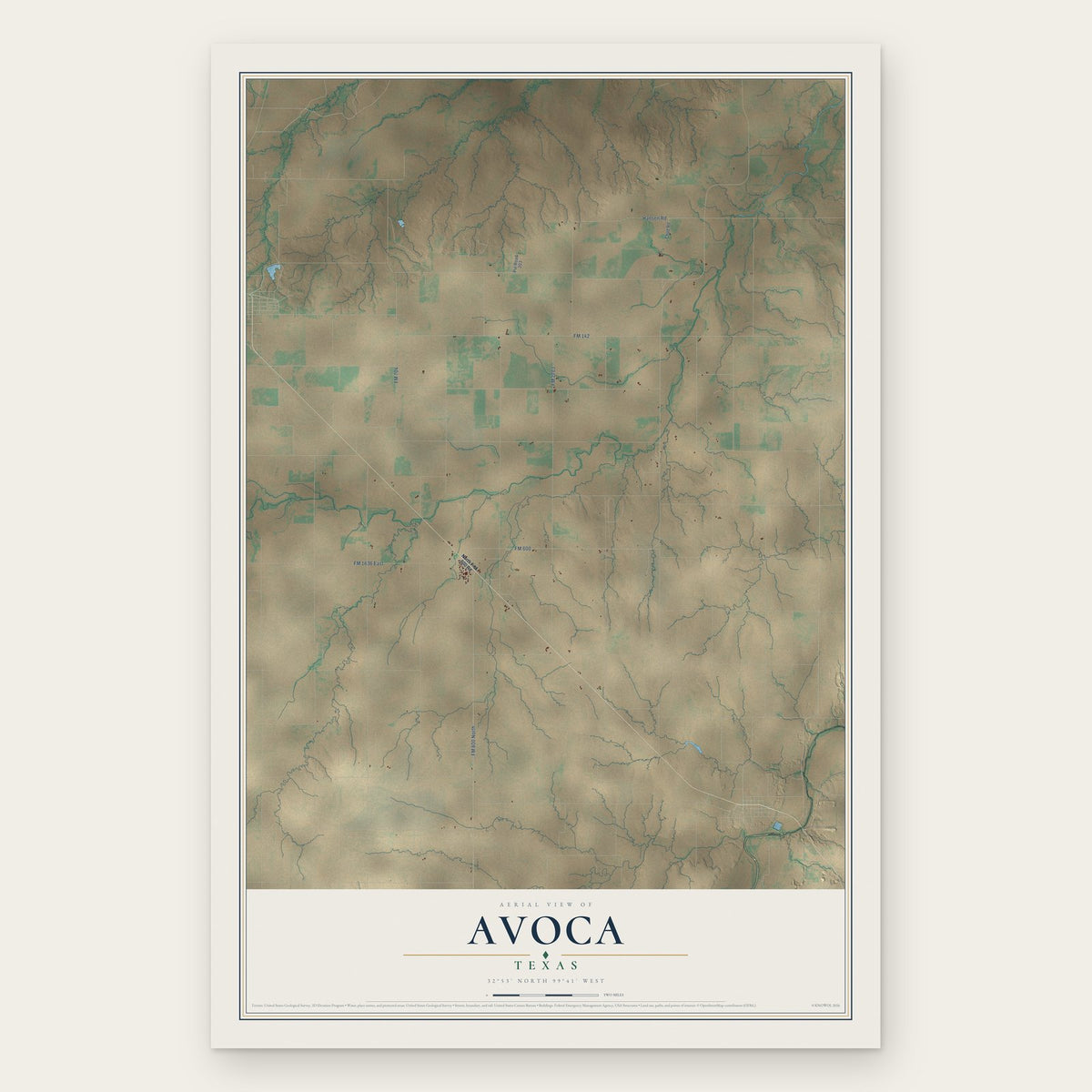 Avoca, Texas map print, the full design