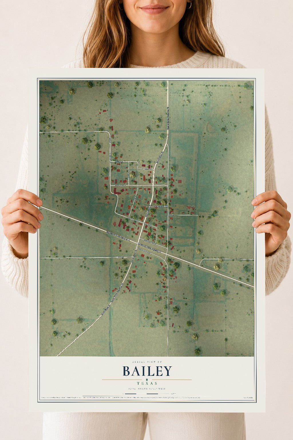 Map of Bailey, Texas, 18 x 24 inch unframed archival matte print