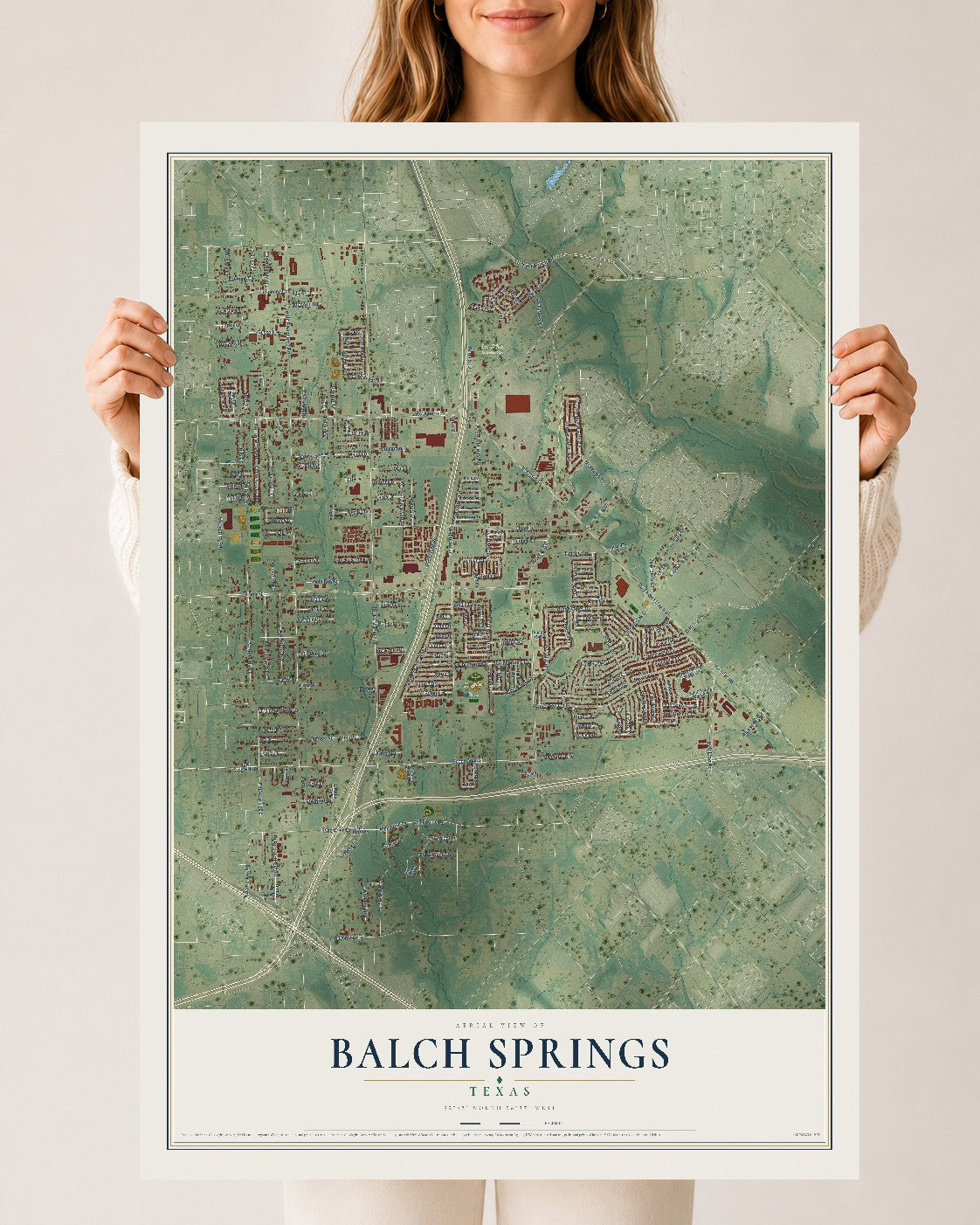 Map of Balch Springs, Texas, 24 x 36 inch unframed archival matte print