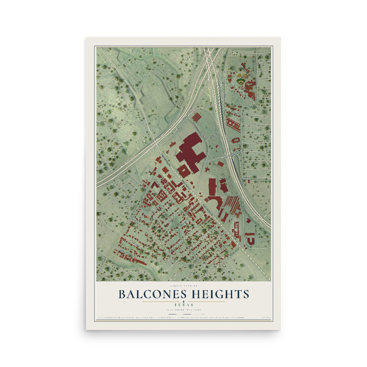 Map of Balcones Heights, Texas, 12 x 18 inch unframed archival matte print