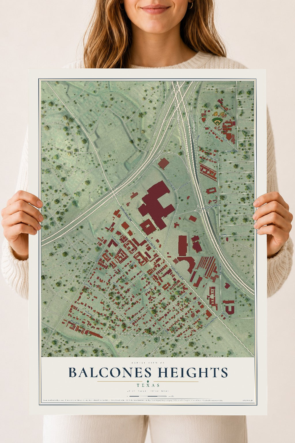 Map of Balcones Heights, Texas, 18 x 24 inch unframed archival matte print