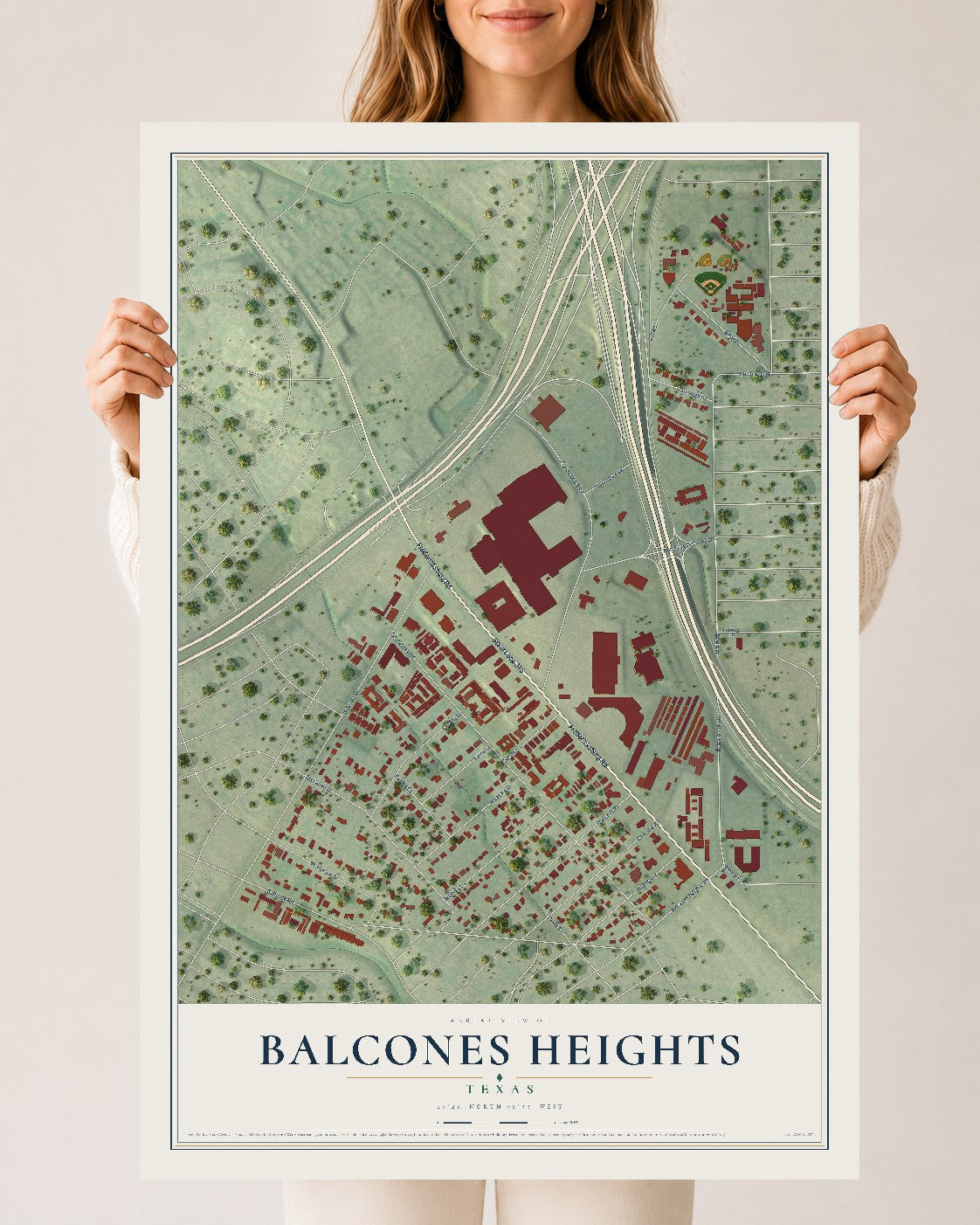 Map of Balcones Heights, Texas, 24 x 36 inch unframed archival matte print