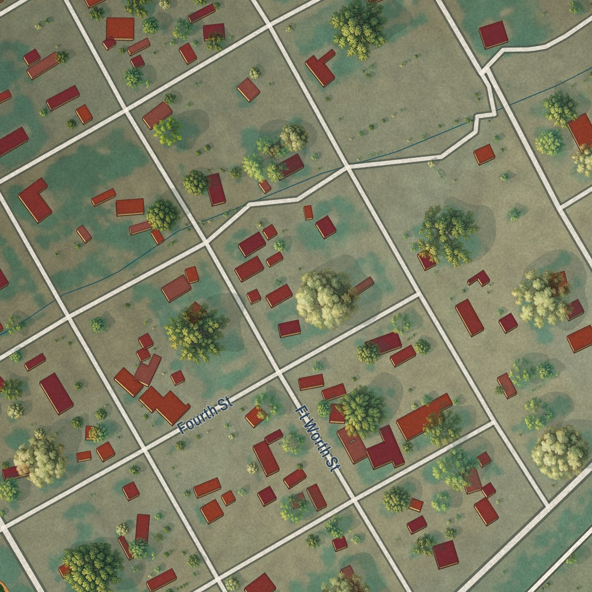 Close-up of the map of Balmorhea, Texas print showing street and building detail