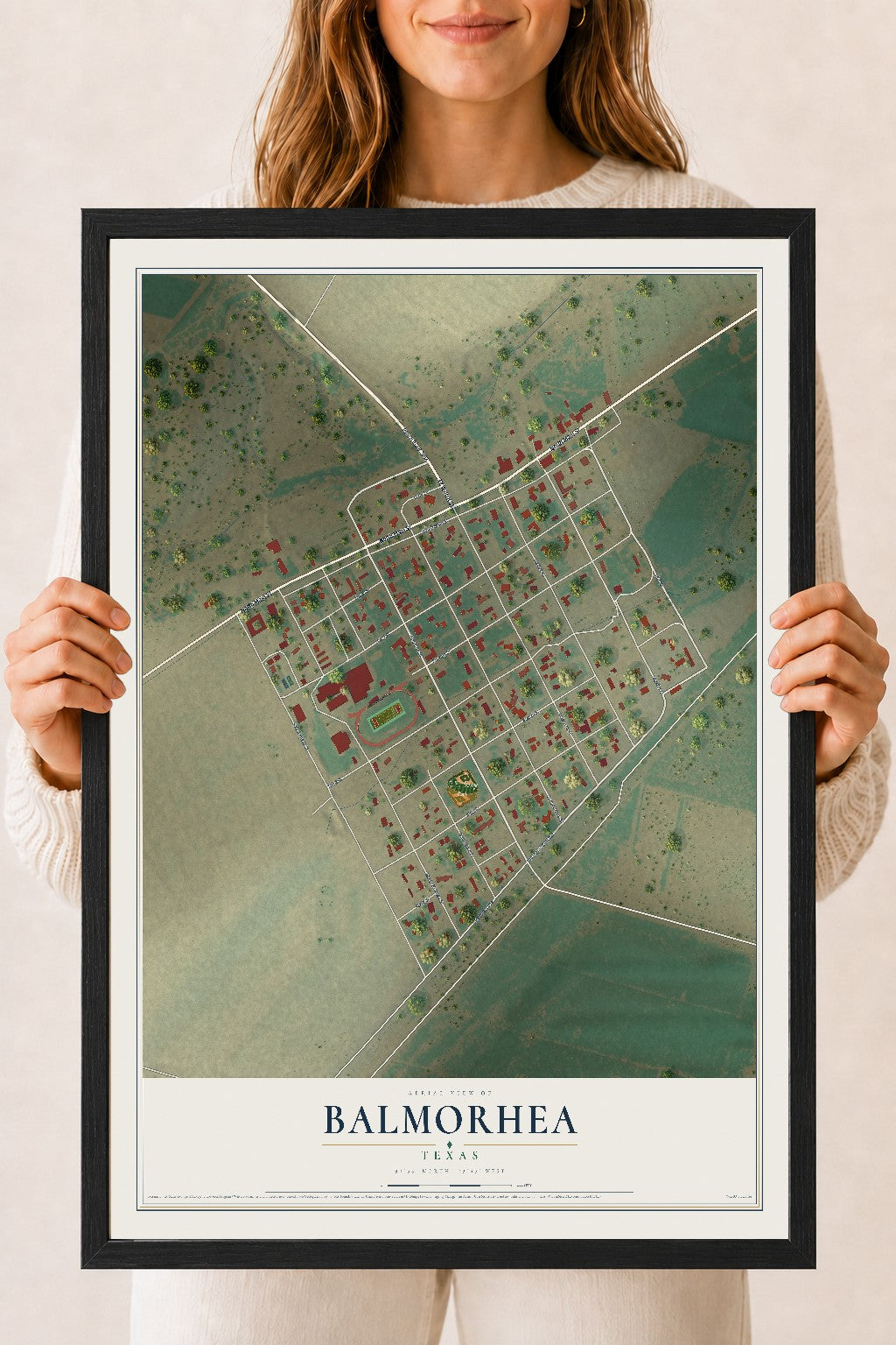 Map of Balmorhea, Texas, 18 x 24 inch print in a black wood frame