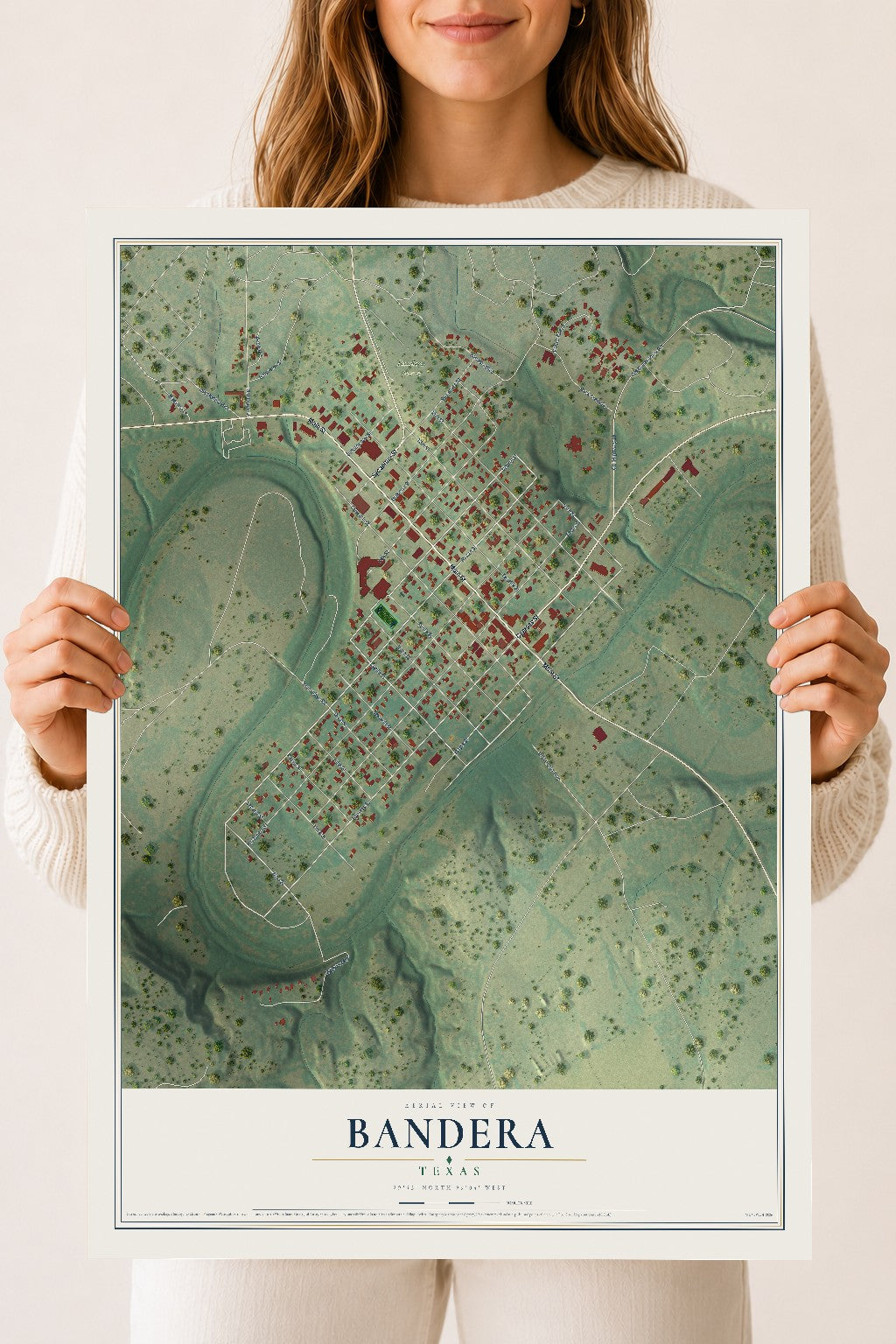 Map of Bandera, Texas, 18 x 24 inch unframed archival matte print
