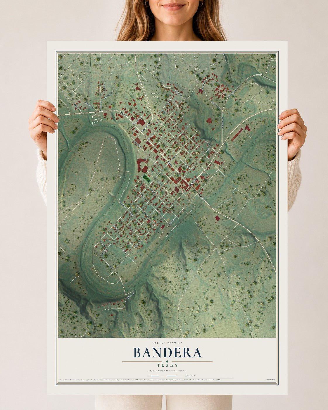 Map of Bandera, Texas, 24 x 36 inch unframed archival matte print